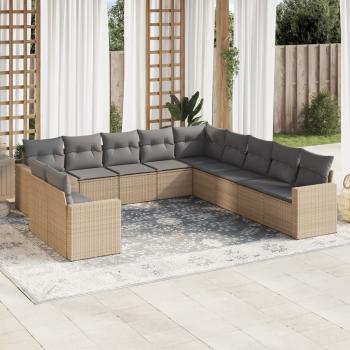 ARDEBO.de - 11-tlg. Garten-Sofagarnitur mit Kissen Beige Poly Rattan