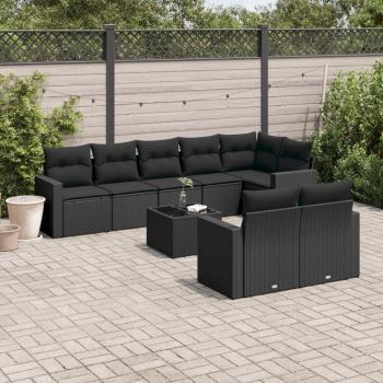 ARDEBO.de - 9-tlg. Garten-Sofagarnitur mit Kissen Schwarz Poly Rattan