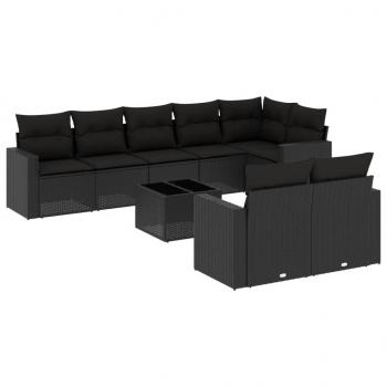 9-tlg. Garten-Sofagarnitur mit Kissen Schwarz Poly Rattan