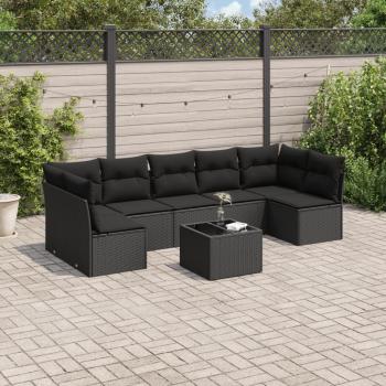 ARDEBO.de - 8-tlg. Garten-Sofagarnitur mit Kissen Schwarz Poly Rattan