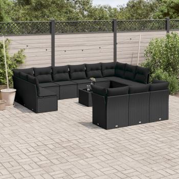 ARDEBO.de - 14-tlg. Garten-Sofagarnitur mit Kissen Schwarz Poly Rattan