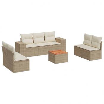 8-tlg. Garten-Sofagarnitur mit Kissen Beige Poly Rattan