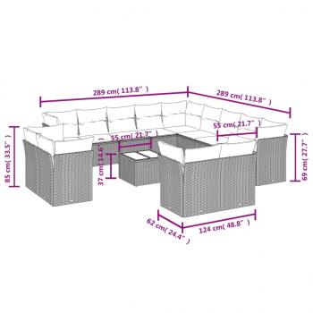 14-tlg. Garten-Sofagarnitur mit Kissen Grau Poly Rattan