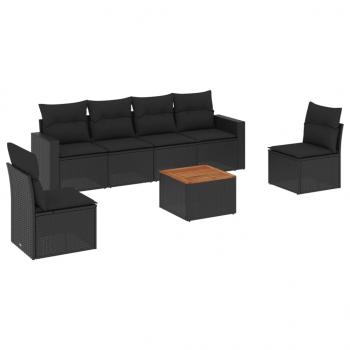 7-tlg. Garten-Sofagarnitur mit Kissen Schwarz Poly Rattan