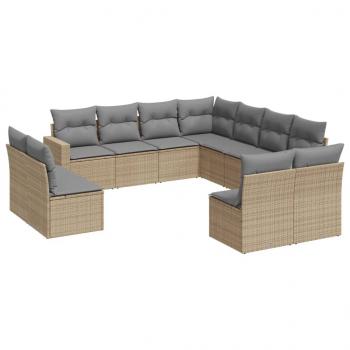 11-tlg. Garten-Sofagarnitur mit Kissen Beige Poly Rattan