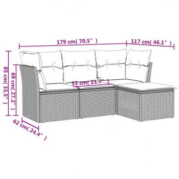 4-tlg. Garten-Sofagarnitur mit Kissen Schwarz Poly Rattan