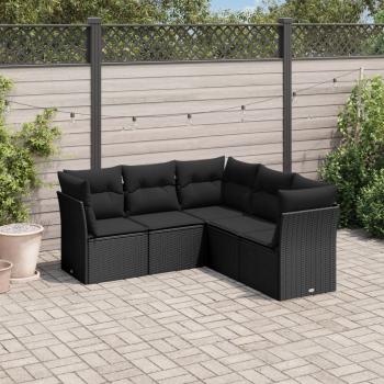 ARDEBO.de - 5-tlg. Garten-Sofagarnitur mit Kissen Schwarz Poly Rattan