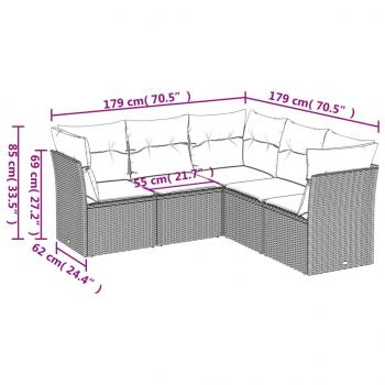 5-tlg. Garten-Sofagarnitur mit Kissen Schwarz Poly Rattan