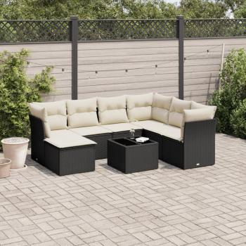 ARDEBO.de - 8-tlg. Garten-Sofagarnitur mit Kissen Schwarz Poly Rattan