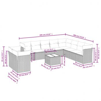 11-tlg. Garten-Sofagarnitur mit Kissen Grau Poly Rattan