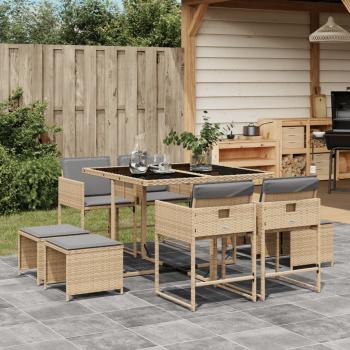 ARDEBO.de - 9-tlg. Garten-Essgruppe mit Kissen Beigemischung Poly Rattan