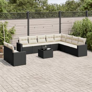 ARDEBO.de - 11-tlg. Garten-Sofagarnitur mit Kissen Schwarz Poly Rattan