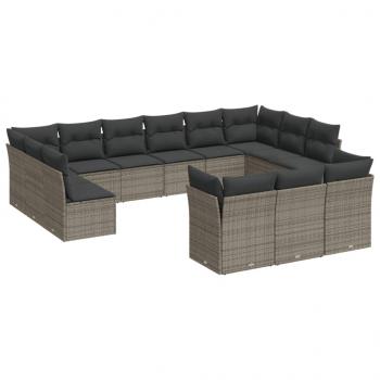 13-tlg. Garten-Sofagarnitur mit Kissen Grau Poly Rattan