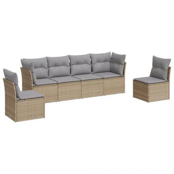 6-tlg. Garten-Sofagarnitur mit Kissen Beige Poly Rattan