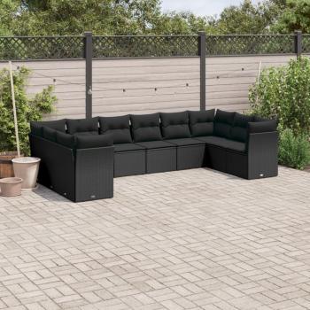 ARDEBO.de - 10-tlg. Garten-Sofagarnitur mit Kissen Schwarz Poly Rattan