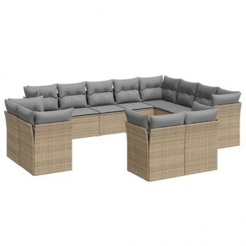 12-tlg. Garten-Sofagarnitur mit Kissen Beige Poly Rattan