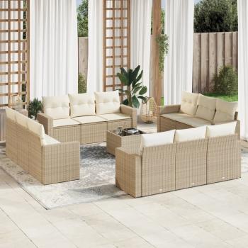 ARDEBO.de - 13-tlg. Garten-Sofagarnitur mit Kissen Beige Poly Rattan