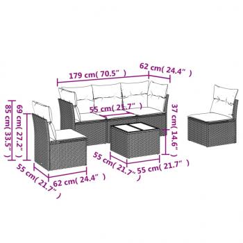 6-tlg. Garten-Sofagarnitur mit Kissen Schwarz Poly Rattan