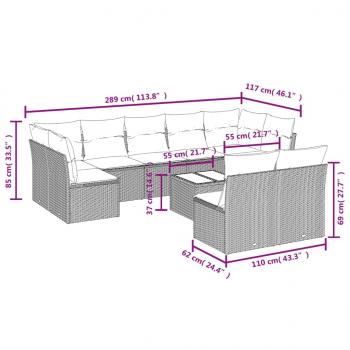 10-tlg. Garten-Sofagarnitur mit Kissen Grau Poly Rattan