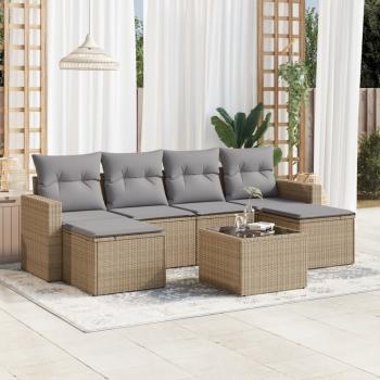 ARDEBO.de - 7-tlg. Garten-Sofagarnitur mit Kissen Beige Poly Rattan