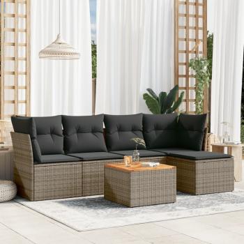 ARDEBO.de - 6-tlg. Garten-Sofagarnitur mit Kissen Grau Poly Rattan