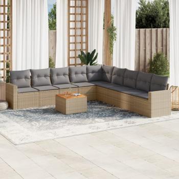 ARDEBO.de - 10-tlg. Garten-Sofagarnitur mit Kissen Beige Poly Rattan