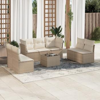 ARDEBO.de - 8-tlg. Garten-Sofagarnitur mit Kissen Beige Poly Rattan