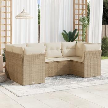 ARDEBO.de - 6-tlg. Garten-Sofagarnitur mit Kissen Beige Poly Rattan