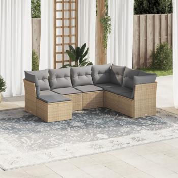 ARDEBO.de - 7-tlg. Garten-Sofagarnitur mit Kissen Beige Poly Rattan