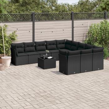 ARDEBO.de - 12-tlg. Garten-Sofagarnitur mit Kissen Schwarz Poly Rattan