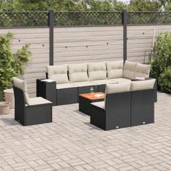 ARDEBO.de - 9-tlg. Garten-Sofagarnitur mit Kissen Schwarz Poly Rattan