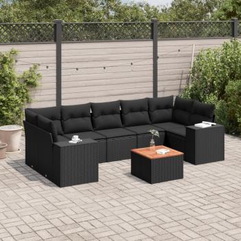 ARDEBO.de - 8-tlg. Garten-Sofagarnitur mit Kissen Schwarz Poly Rattan