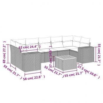 8-tlg. Garten-Sofagarnitur mit Kissen Schwarz Poly Rattan