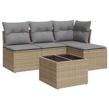 5-tlg. Garten-Sofagarnitur mit Kissen Beige Poly Rattan