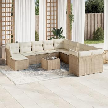 ARDEBO.de - 12-tlg. Garten-Sofagarnitur mit Kissen Beige Poly Rattan