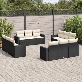 ARDEBO.de - 12-tlg. Garten-Sofagarnitur mit Kissen Schwarz Poly Rattan