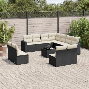 ARDEBO.de - 12-tlg. Garten-Sofagarnitur mit Kissen Schwarz Poly Rattan