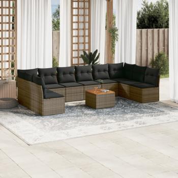 ARDEBO.de - 11-tlg. Garten-Sofagarnitur mit Kissen Grau Poly Rattan