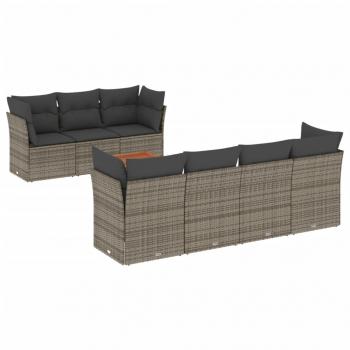 8-tlg. Garten-Sofagarnitur mit Kissen Grau Poly Rattan