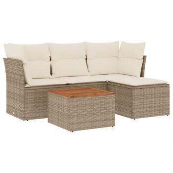 5-tlg. Garten-Sofagarnitur mit Kissen Beige Poly Rattan