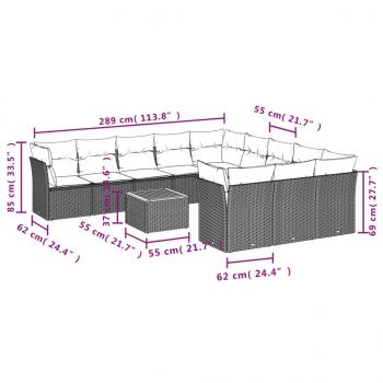 12-tlg. Garten-Sofagarnitur mit Kissen Grau Poly Rattan