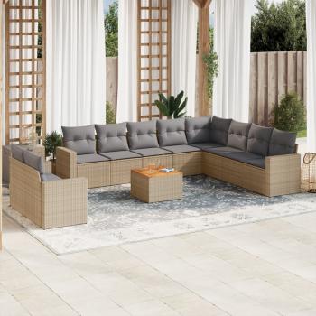 ARDEBO.de - 11-tlg. Garten-Sofagarnitur mit Kissen Beige Poly Rattan