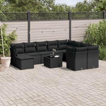 ARDEBO.de - 11-tlg. Garten-Sofagarnitur mit Kissen Schwarz Poly Rattan