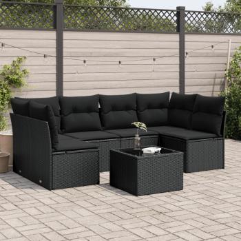 ARDEBO.de - 7-tlg. Garten-Sofagarnitur mit Kissen Schwarz Poly Rattan