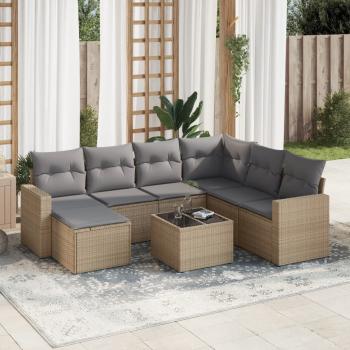 ARDEBO.de - 8-tlg. Garten-Sofagarnitur mit Kissen Beige Poly Rattan