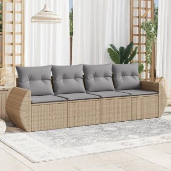 ARDEBO.de - 4-tlg. Garten-Sofagarnitur mit Kissen Beige Poly Rattan