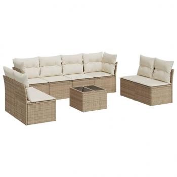 9-tlg. Garten-Sofagarnitur mit Kissen Beige Poly Rattan