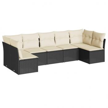 7-tlg. Garten-Sofagarnitur mit Kissen Schwarz Poly Rattan