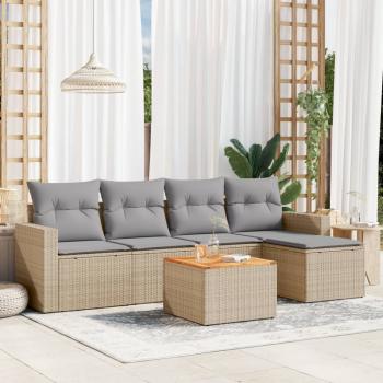 ARDEBO.de - 6-tlg. Garten-Sofagarnitur mit Kissen Beige Poly Rattan