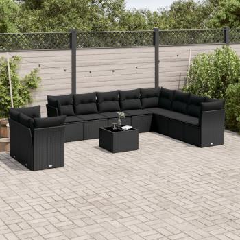 ARDEBO.de - 11-tlg. Garten-Sofagarnitur mit Kissen Schwarz Poly Rattan